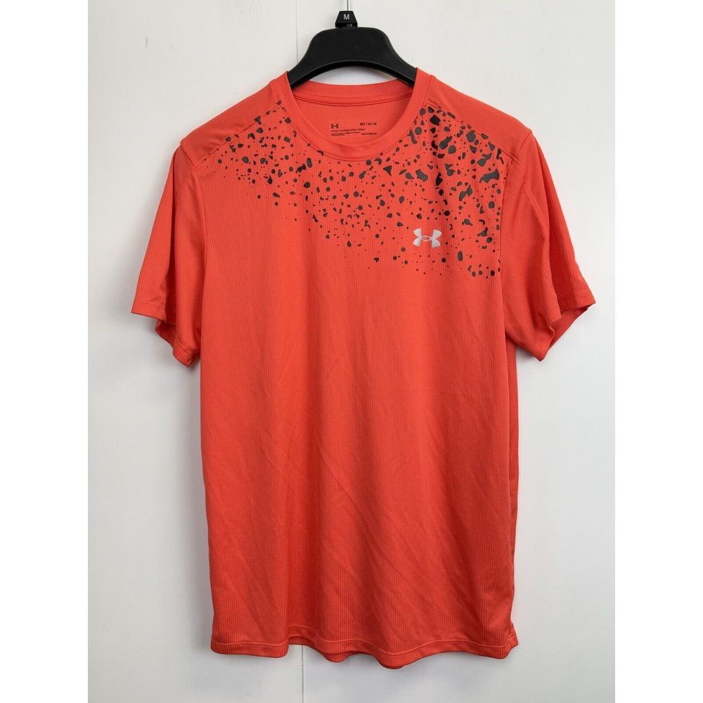 Under Armour Mens Sz M Speed Stride Shirt Fitted Reflective Heatgear Neon Orange